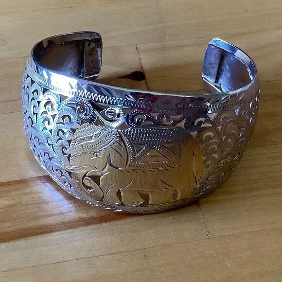 STERLING SILVER 925 GOLD PLATED ELEFANT FILIGREE WIDE LARGE BRACELET​​ - Picture 6 of 7